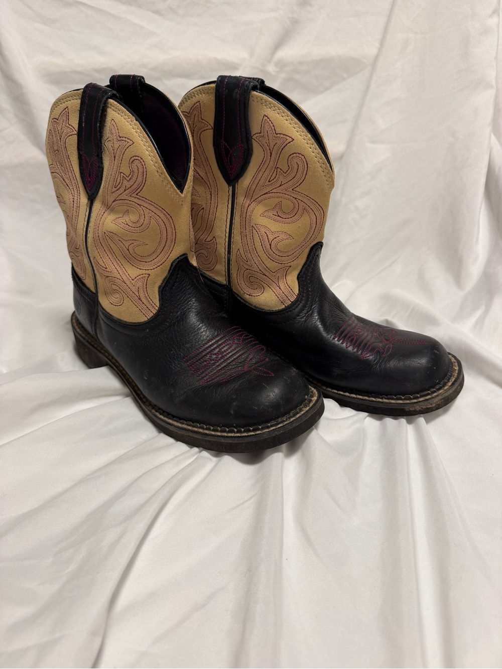 Ariat Fatbaby Women's Two-Tone Western Work Boots - purple details size 8